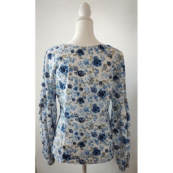 Jane and Delancey Blue Floral Peasant Top Ladies Woman XS Flared Sleeves - Picture 2 of 7